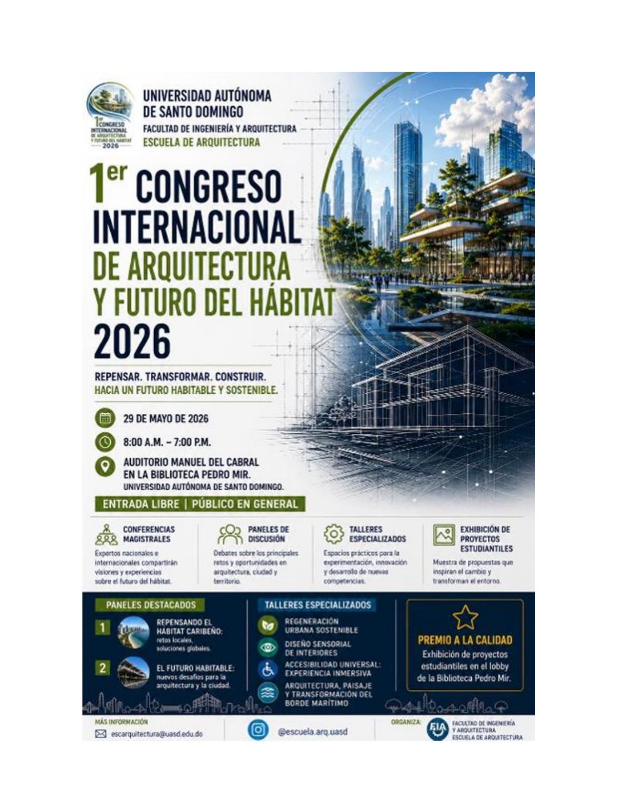 Afiche oficial del 1er Congreso Internacional de Arquitectura y Futuro del Hábitat 2026 · UASD